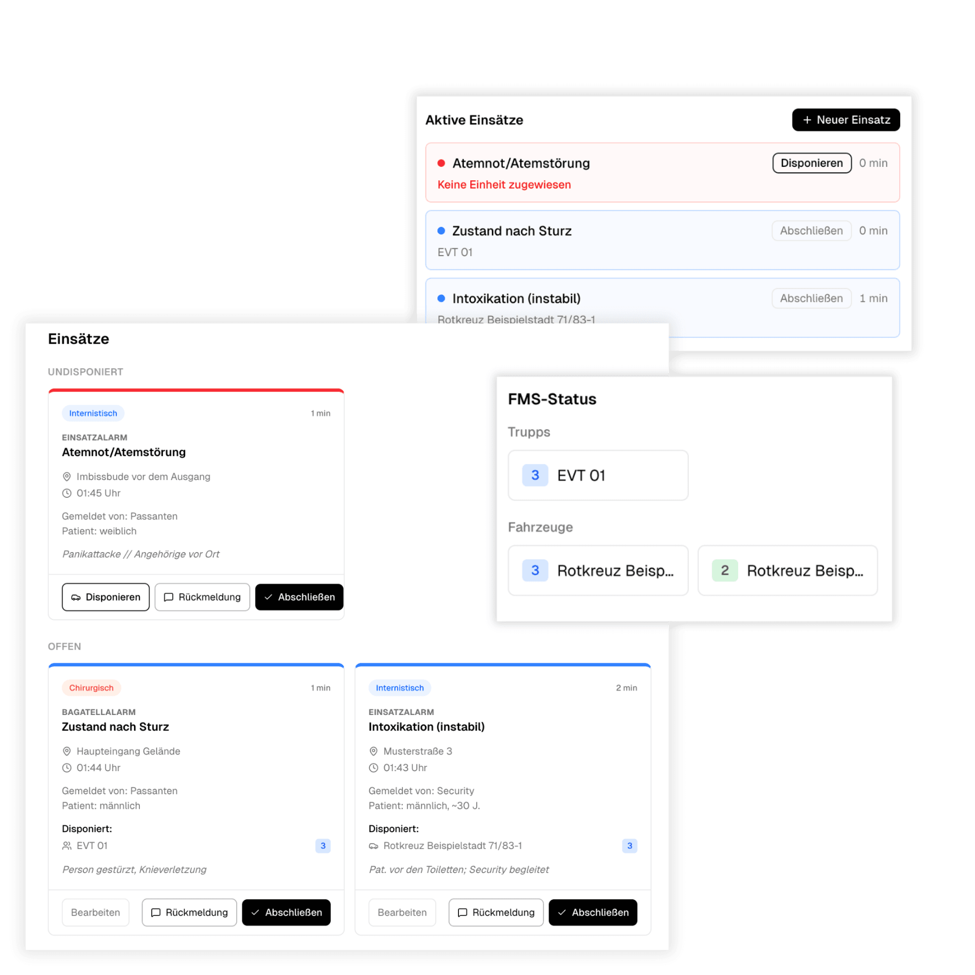 Lage-Dashboard und Trupp-Übersicht